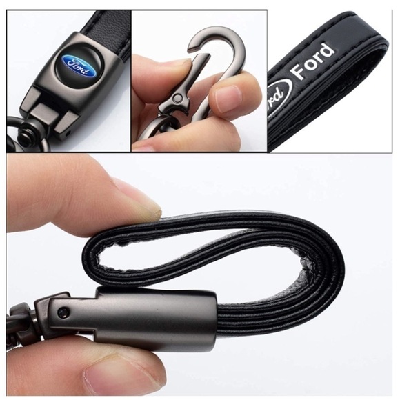 🆕 Ford Genuine Black Leather Car Keychain Key Chain Fob Ring Holder Accessory - Picture 2 of 5